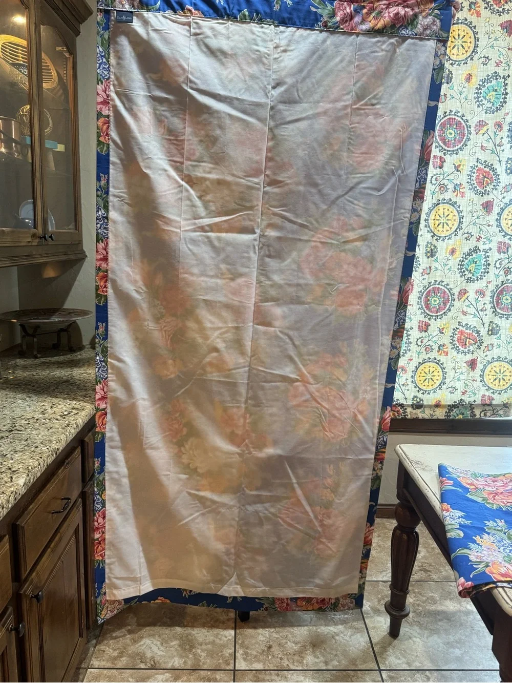 Ralph Lauren 86” Melissa Blue Rod Pocket Drapes (4)Tie backs (4) Valance (1)